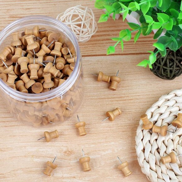 240 Pcs Wood Push Pins, Walnut, Standard, Wooden Thumb Tacks Decorative for Cork - Picture 5 of 7
